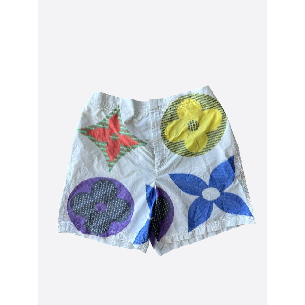 Louis Vuitton White Multicolor Flower Monogram Swimshorts